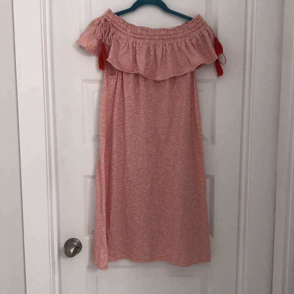 Red and white stripped tassel LOFT dress
